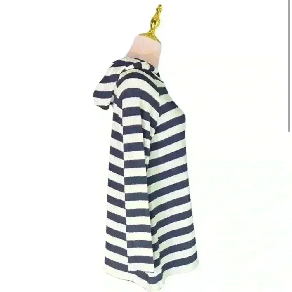 Warm Fun Soft French Terry Hooded Swim Cover-Up in Navy/White Stripe. Small. NWT - Picture 2 of 14